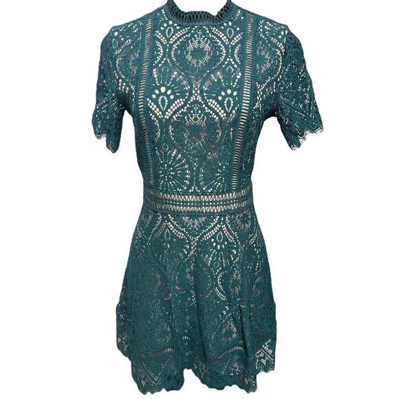Size 0 BB Dakota New Dress Evergreen Lace Overlay A-Line - Picture 1 of 11